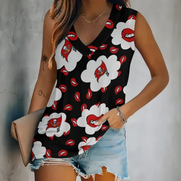 Tampa Bay Buccaneers Tank Top Camisole Women Fashion V-Neck Short Sleeve Tshirt SPTVNECKWVTS257