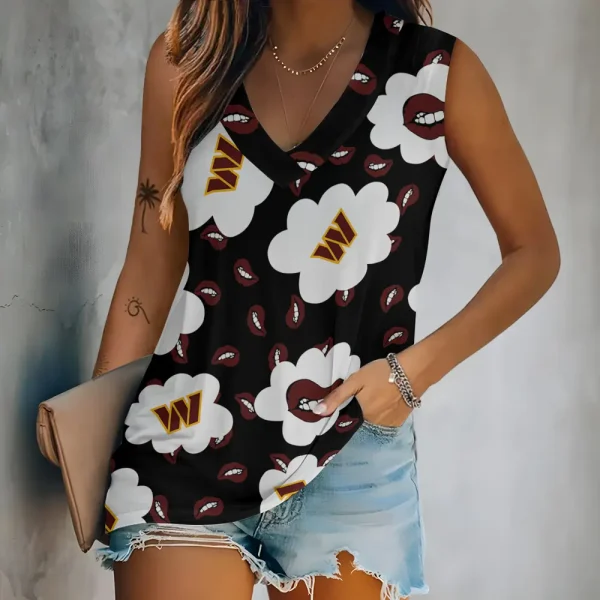 Washington Commanders Tank Top Camisole Women Fashion V-Neck Short Sleeve Tshirt SPTVNECKWVTS259