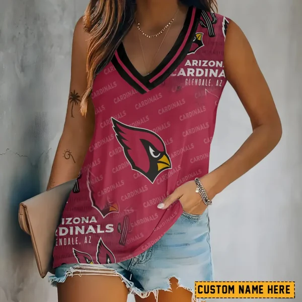 Arizona Cardinals Tank Top Camisole Women Fashion V-Neck Short Sleeve Tshirt SPTVNECKWVTS261