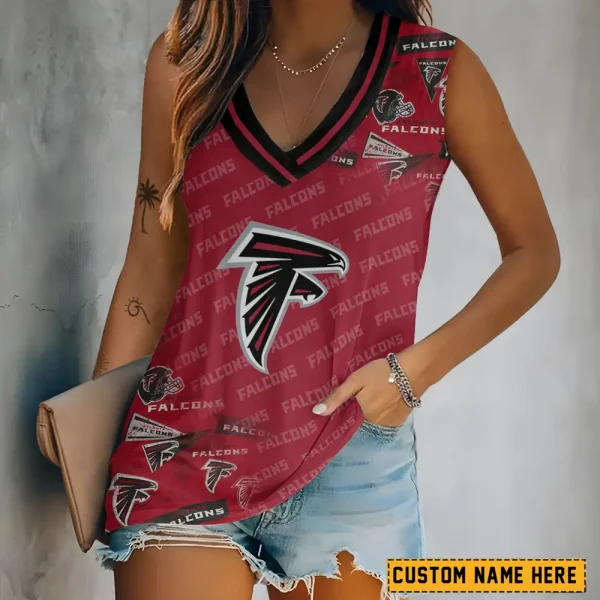 Atlanta Falcons Tank Top Camisole Women Fashion V-Neck Short Sleeve Tshirt SPTVNECKWVTS262