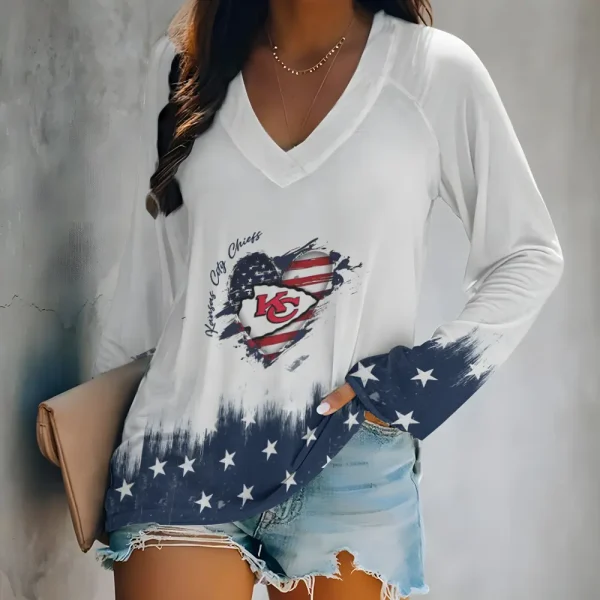 Kansas City Chiefs Women's Long sleeves T-shirt V-neck Trending 2025 BGVPS377