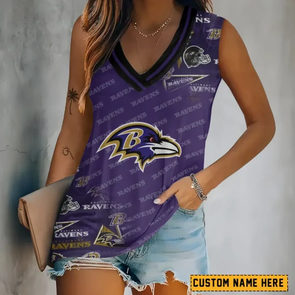 Baltimore Ravens Tank Top Camisole Women Fashion V-Neck Short Sleeve Tshirt SPTVNECKWVTS263