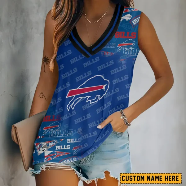 Buffalo Bills Tank Top Camisole Women Fashion V-Neck Short Sleeve Tshirt SPTVNECKWVTS264