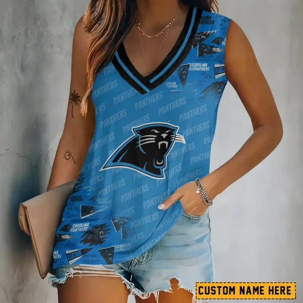 Carolina Panthers Tank Top Camisole Women Fashion V-Neck Short Sleeve Tshirt SPTVNECKWVTS265