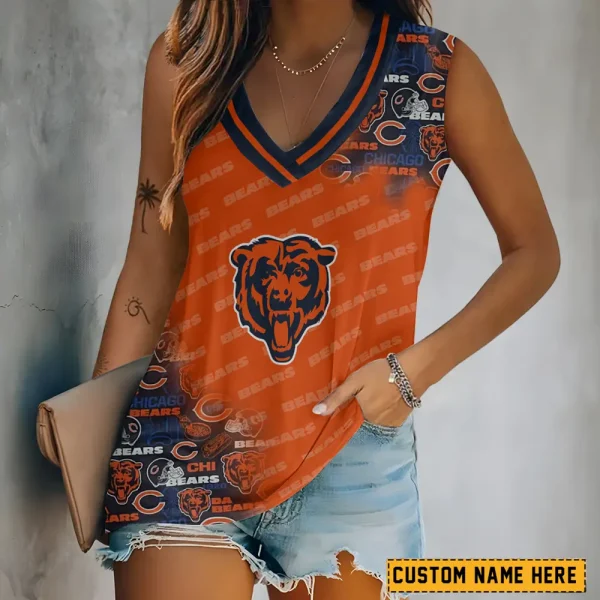 Chicago Bears Tank Top Camisole Women Fashion V-Neck Short Sleeve Tshirt SPTVNECKWVTS266