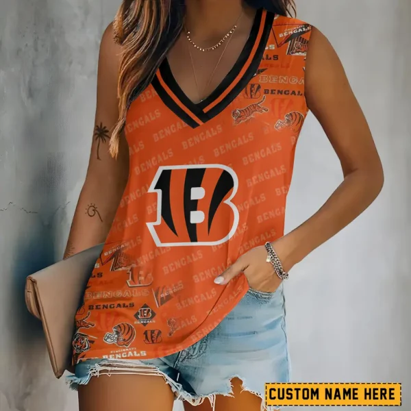 Cincinnati Bengals Tank Top Camisole Women Fashion V-Neck Short Sleeve Tshirt SPTVNECKWVTS267