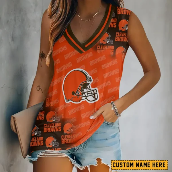 Cleveland Browns Tank Top Camisole Women Fashion V-Neck Short Sleeve Tshirt SPTVNECKWVTS268