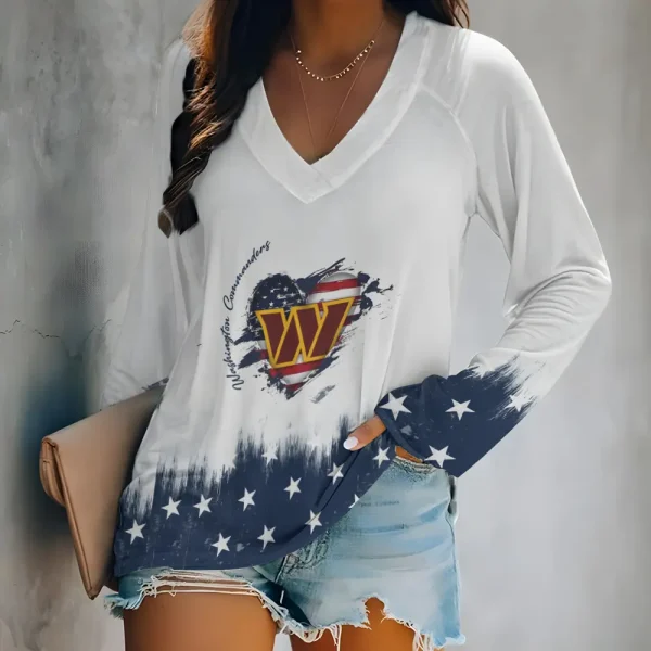 Washington Commanders Women's Long sleeves T-shirt V-neck Trending 2025 BGVPS393