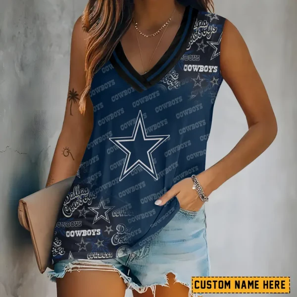 Dallas Cowboys Tank Top Camisole Women Fashion V-Neck Short Sleeve Tshirt SPTVNECKWVTS269
