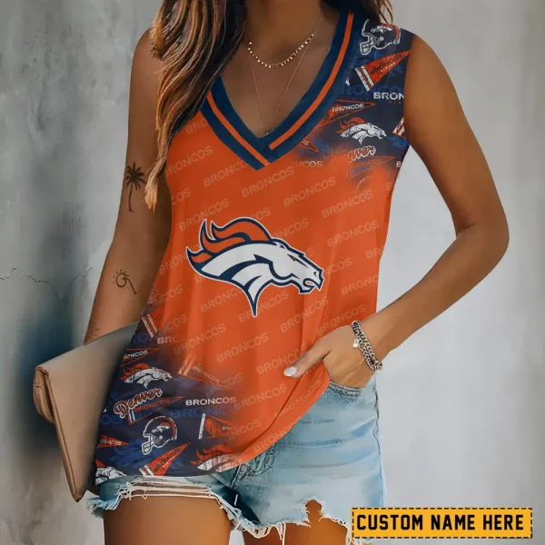 Denver Broncos Tank Top Camisole Women Fashion V-Neck Short Sleeve Tshirt SPTVNECKWVTS270