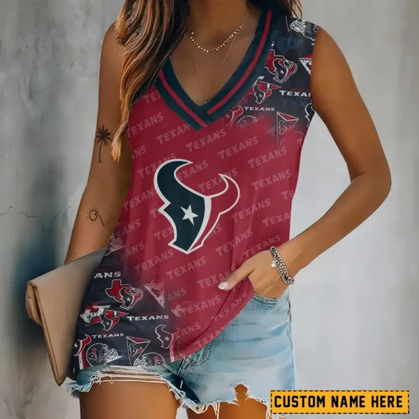 Houston Texans Tank Top Camisole Women Fashion V-Neck Short Sleeve Tshirt SPTVNECKWVTS273