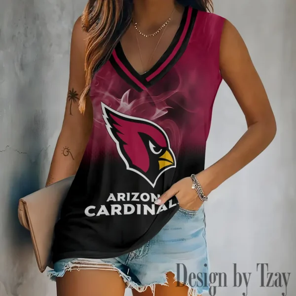 Arizona Cardinals Tank Top Camisole Women Fashion V-Neck Short Sleeve Tshirt SPTVNECKWVTS294