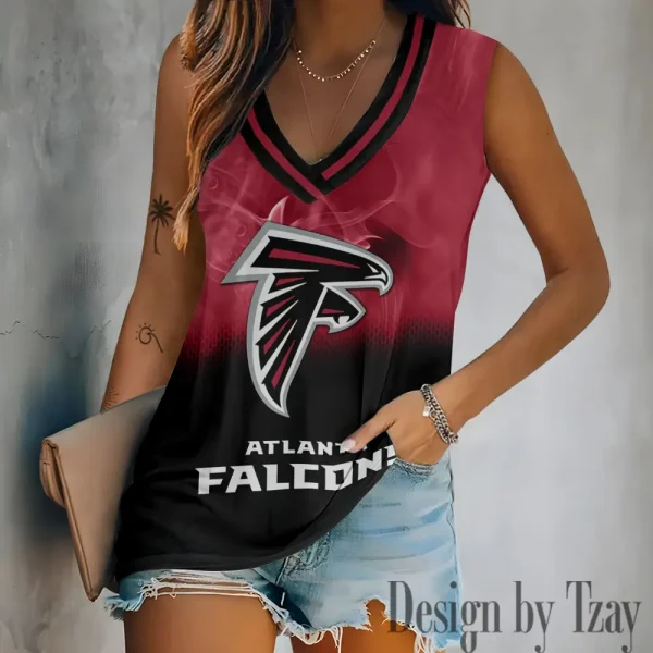 Atlanta Falcons Tank Top Camisole Women Fashion V-Neck Short Sleeve Tshirt SPTVNECKWVTS295