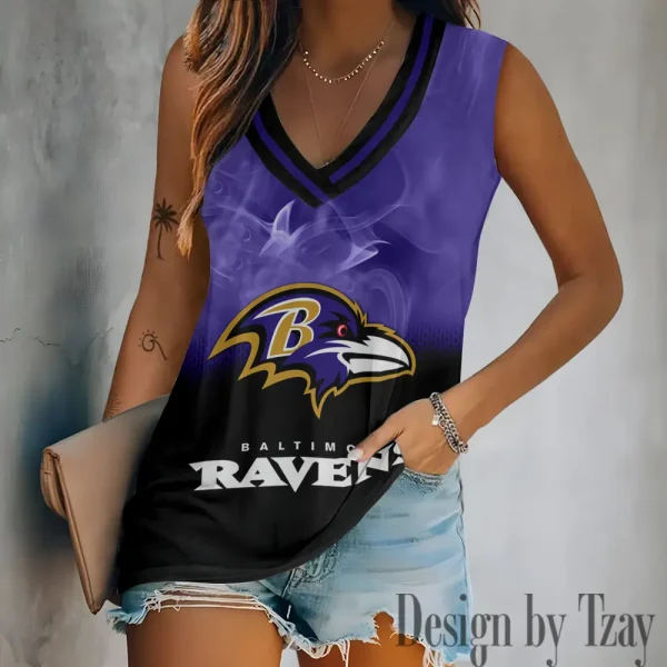 Baltimore Ravens Tank Top Camisole Women Fashion V-Neck Short Sleeve Tshirt SPTVNECKWVTS296