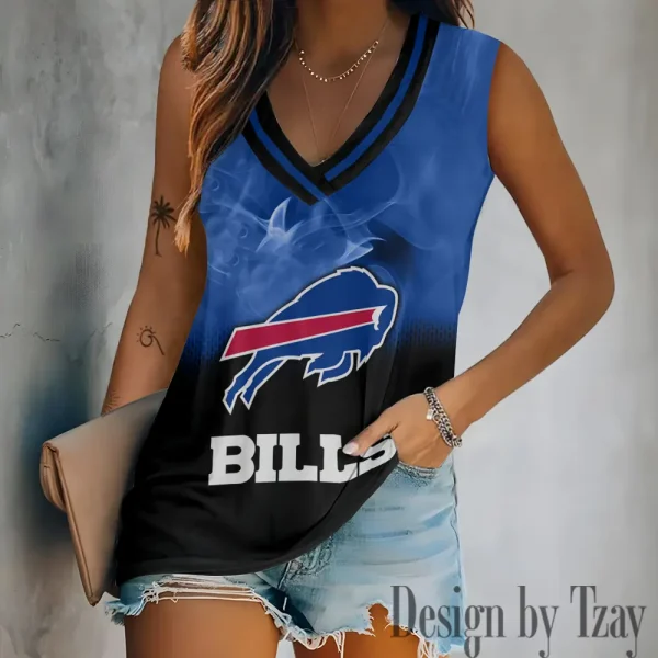 Buffalo Bills Tank Top Camisole Women Fashion V-Neck Short Sleeve Tshirt SPTVNECKWVTS297