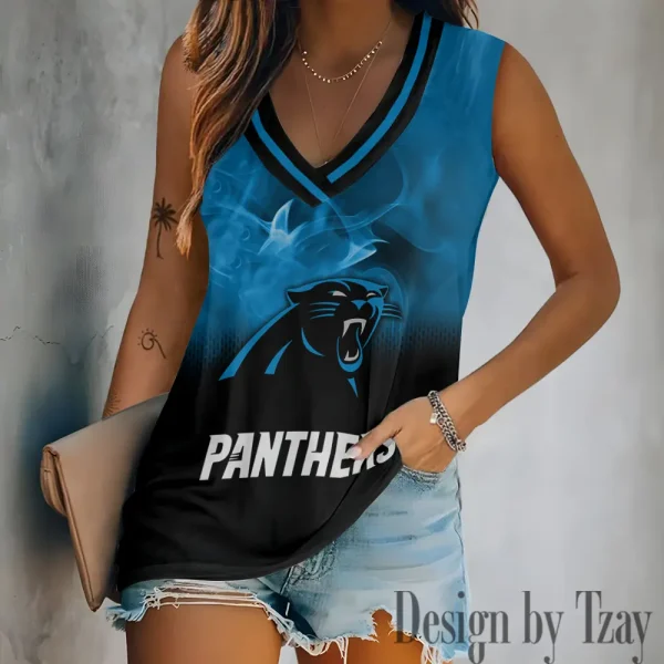 Carolina Panthers Tank Top Camisole Women Fashion V-Neck Short Sleeve Tshirt SPTVNECKWVTS298