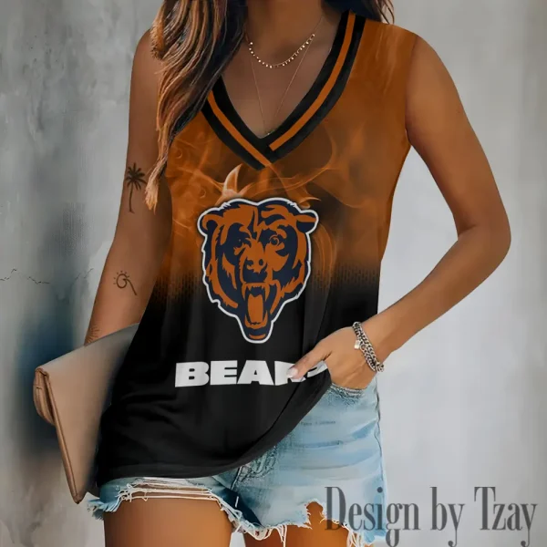 Chicago Bears Tank Top Camisole Women Fashion V-Neck Short Sleeve Tshirt SPTVNECKWVTS299