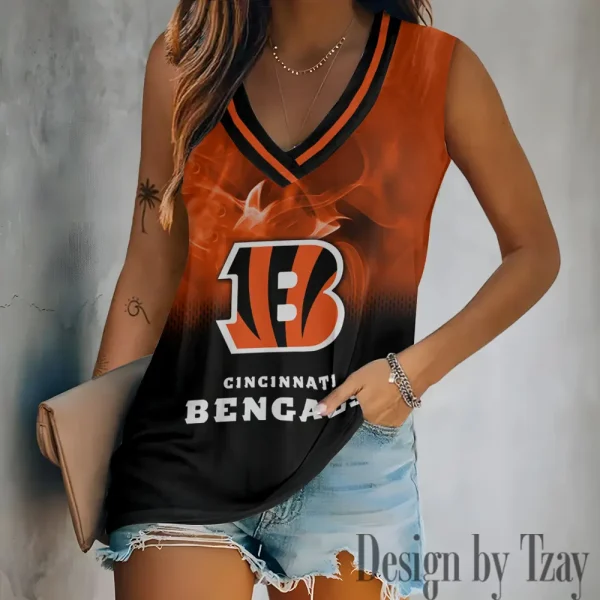 Cincinnati Bengals Tank Top Camisole Women Fashion V-Neck Short Sleeve Tshirt SPTVNECKWVTS300