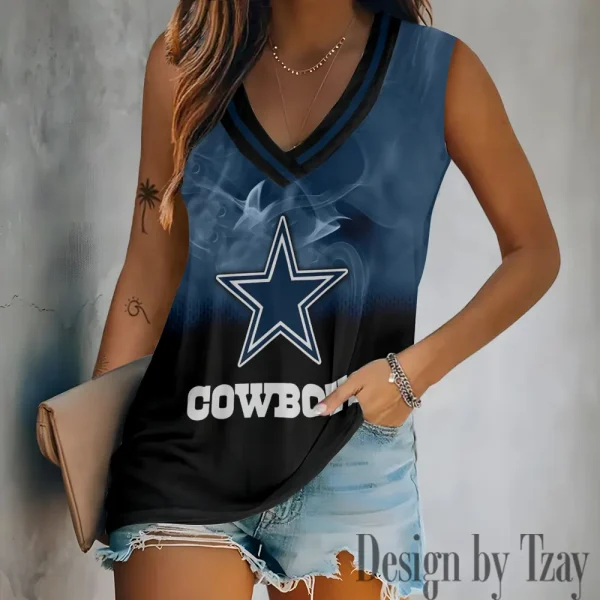 Dallas Cowboys Tank Top Camisole Women Fashion V-Neck Short Sleeve Tshirt SPTVNECKWVTS302