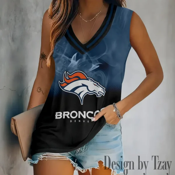 Denver Broncos Tank Top Camisole Women Fashion V-Neck Short Sleeve Tshirt SPTVNECKWVTS303