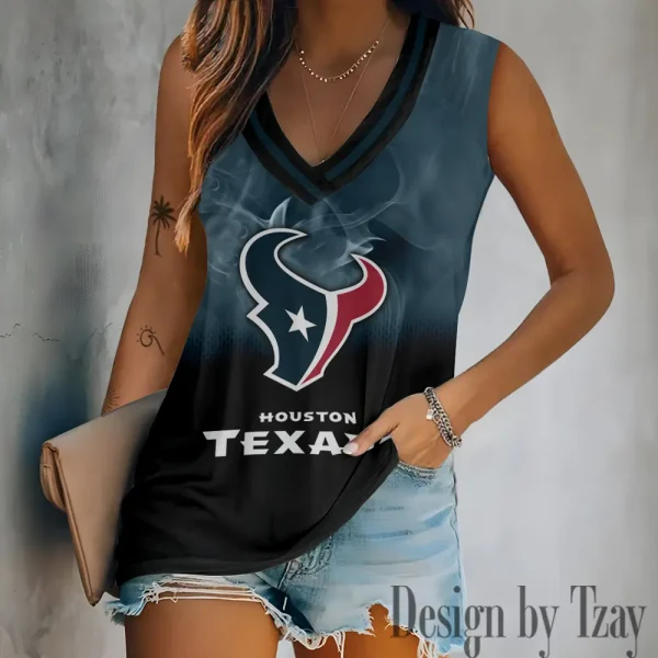 Houston Texans Tank Top Camisole Women Fashion V-Neck Short Sleeve Tshirt SPTVNECKWVTS306