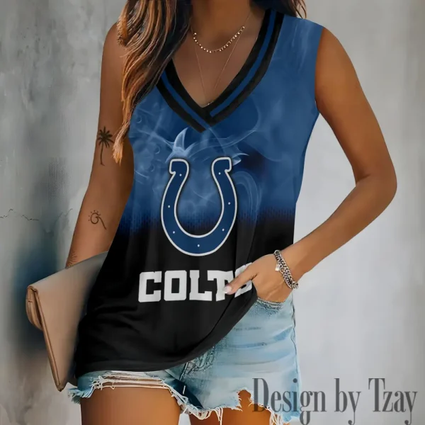 Indianapolis Colts Tank Top Camisole Women Fashion V-Neck Short Sleeve Tshirt SPTVNECKWVTS307