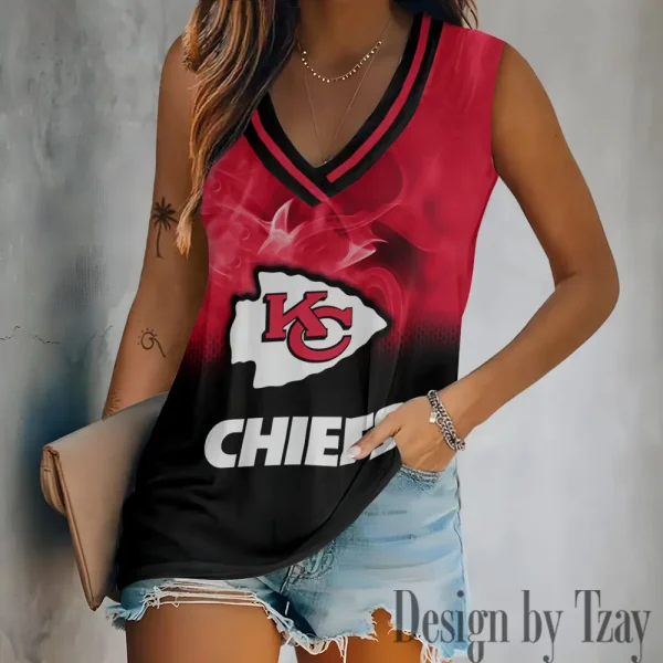 Kansas City Chiefs Tank Top Camisole Women Fashion V-Neck Short Sleeve Tshirt SPTVNECKWVTS309