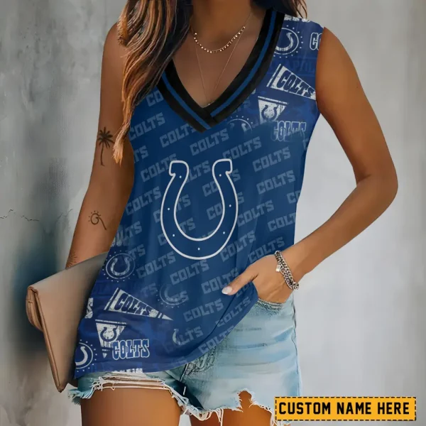 Indianapolis Colts Tank Top Camisole Women Fashion V-Neck Short Sleeve Tshirt SPTVNECKWVTS274
