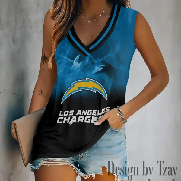 Los Angeles Chargers Tank Top Camisole Women Fashion V-Neck Short Sleeve Tshirt SPTVNECKWVTS311