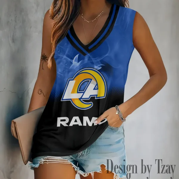 Los Angeles Rams Tank Top Camisole Women Fashion V-Neck Short Sleeve Tshirt SPTVNECKWVTS312