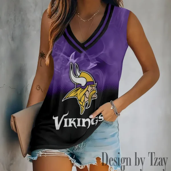 Minnesota Vikings Tank Top Camisole Women Fashion V-Neck Short Sleeve Tshirt SPTVNECKWVTS314