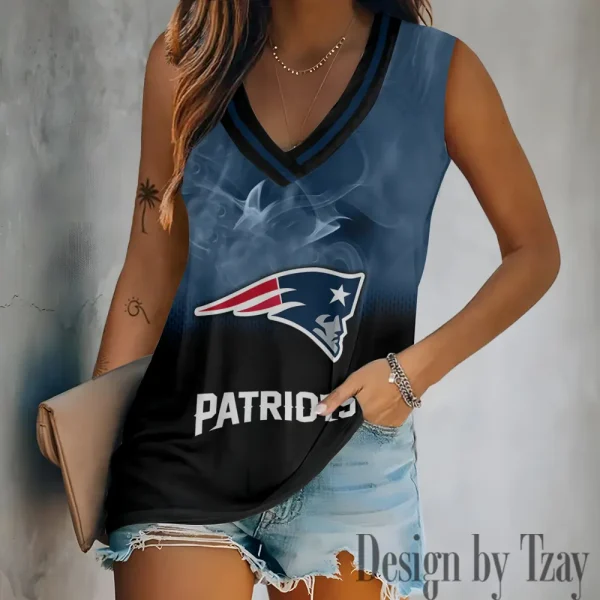New England Patriots Tank Top Camisole Women Fashion V-Neck Short Sleeve Tshirt SPTVNECKWVTS315