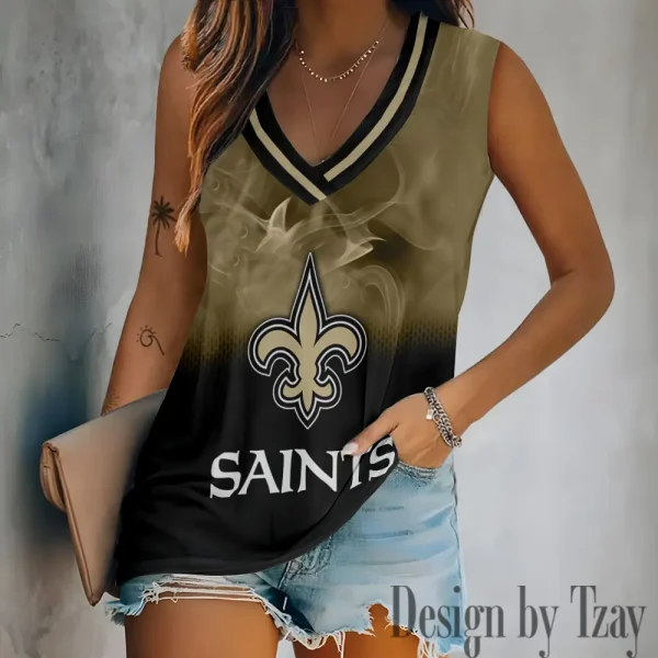 New Orleans Saints Tank Top Camisole Women Fashion V-Neck Short Sleeve Tshirt SPTVNECKWVTS316
