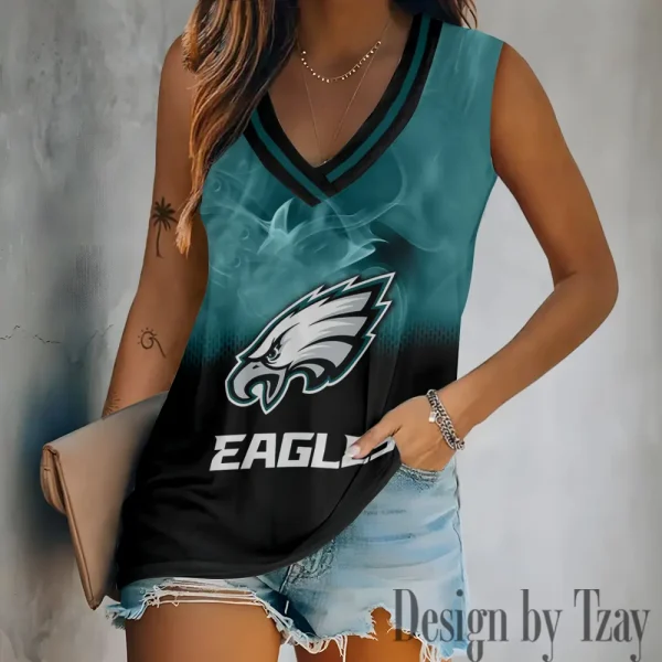 Philadelphia Eagles Tank Top Camisole Women Fashion V-Neck Short Sleeve Tshirt SPTVNECKWVTS319