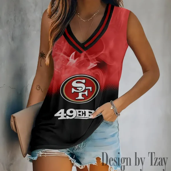 San Francisco 49ers Tank Top Camisole Women Fashion V-Neck Short Sleeve Tshirt SPTVNECKWVTS321