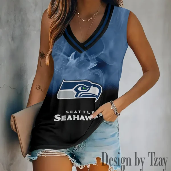 Seattle Seahawks Tank Top Camisole Women Fashion V-Neck Short Sleeve Tshirt SPTVNECKWVTS322