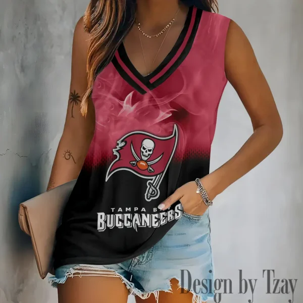 Tampa Bay Buccaneers Tank Top Camisole Women Fashion V-Neck Short Sleeve Tshirt SPTVNECKWVTS323
