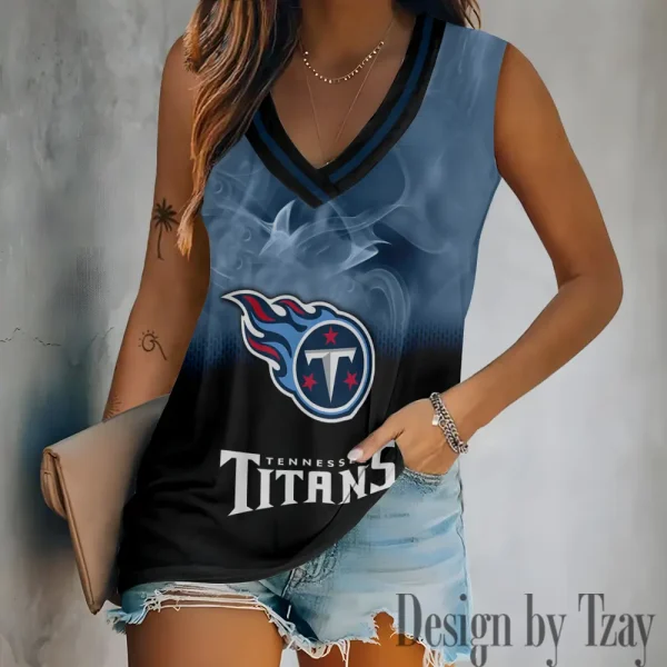 Tennessee Titans Tank Top Camisole Women Fashion V-Neck Short Sleeve Tshirt SPTVNECKWVTS324