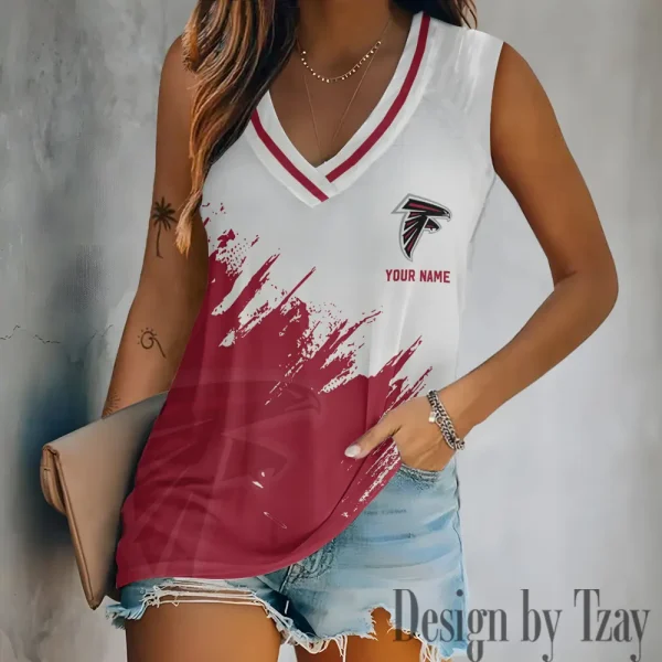 Atlanta Falcons Tank Top Camisole Women Fashion V-Neck Short Sleeve Tshirt SPTVNECKWVTS327