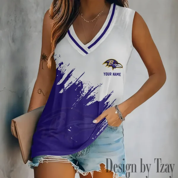 Baltimore Ravens Tank Top Camisole Women Fashion V-Neck Short Sleeve Tshirt SPTVNECKWVTS328