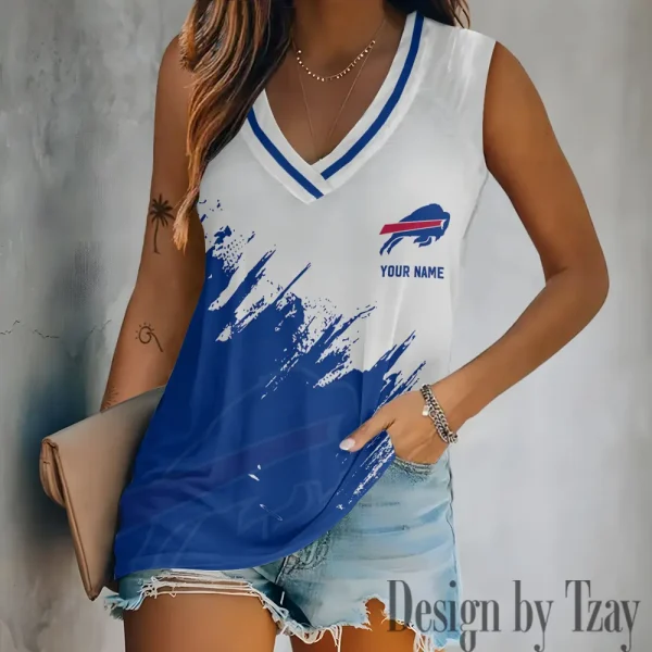Buffalo Bills Tank Top Camisole Women Fashion V-Neck Short Sleeve Tshirt SPTVNECKWVTS329