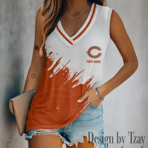 Chicago Bears Tank Top Camisole Women Fashion V-Neck Short Sleeve Tshirt SPTVNECKWVTS331