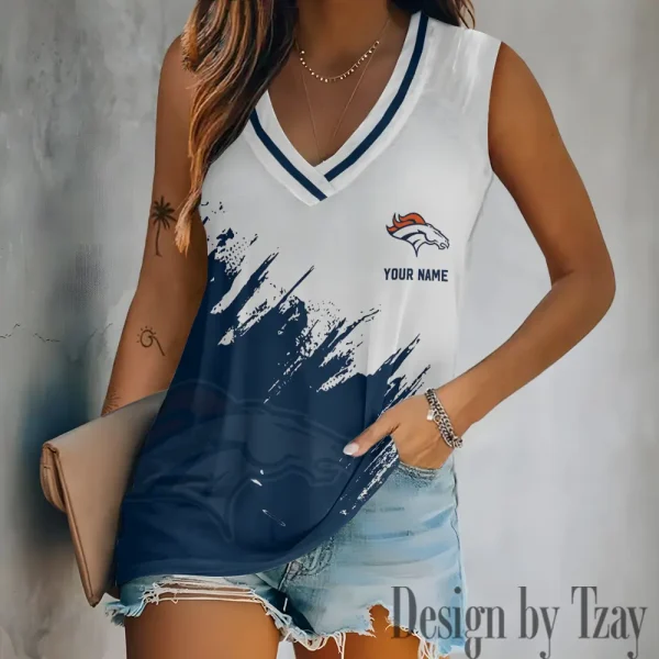 Denver Broncos Tank Top Camisole Women Fashion V-Neck Short Sleeve Tshirt SPTVNECKWVTS335