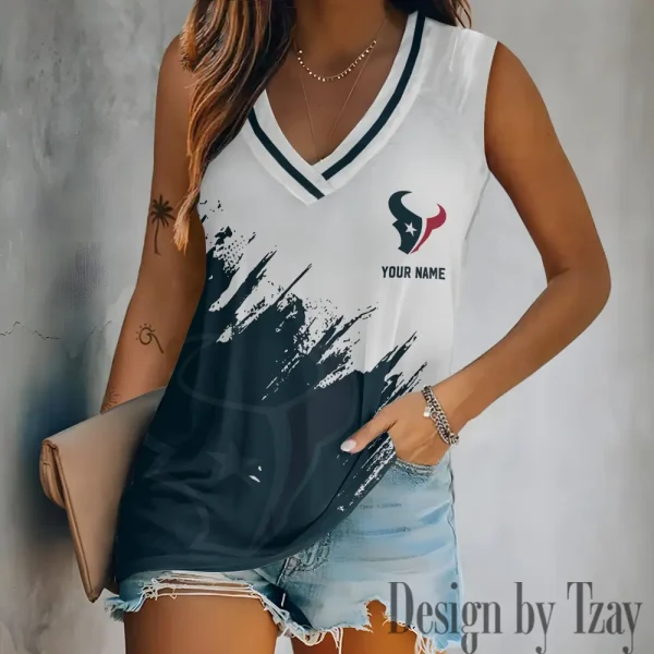 Houston Texans Tank Top Camisole Women Fashion V-Neck Short Sleeve Tshirt SPTVNECKWVTS338