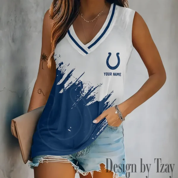 Indianapolis Colts Tank Top Camisole Women Fashion V-Neck Short Sleeve Tshirt SPTVNECKWVTS339