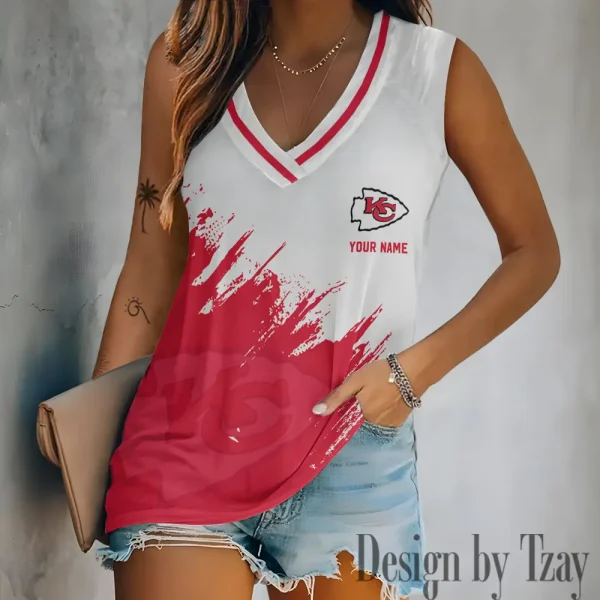 Kansas City Chiefs Tank Top Camisole Women Fashion V-Neck Short Sleeve Tshirt SPTVNECKWVTS341