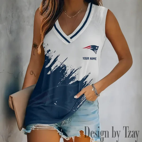 New England Patriots Tank Top Camisole Women Fashion V-Neck Short Sleeve Tshirt SPTVNECKWVTS347