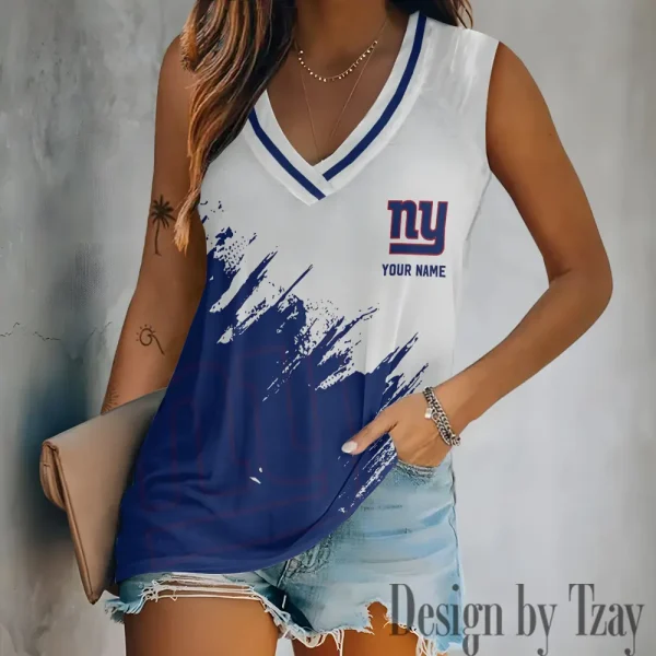 New York Giants Tank Top Camisole Women Fashion V-Neck Short Sleeve Tshirt SPTVNECKWVTS349