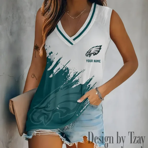 Philadelphia Eagles Tank Top Camisole Women Fashion V-Neck Short Sleeve Tshirt SPTVNECKWVTS351