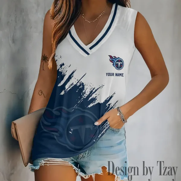 Tennessee Titans Tank Top Camisole Women Fashion V-Neck Short Sleeve Tshirt SPTVNECKWVTS356